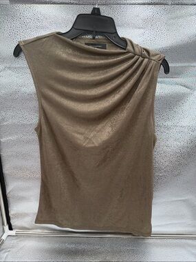Banana Republic Foiled Ribbed Draped- Shoulder Top-Gold